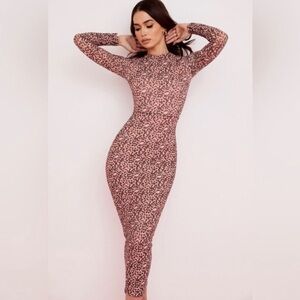 🔥 NWOT 🔥 House of CB Hailey pink animal print fitted mesh midi dress